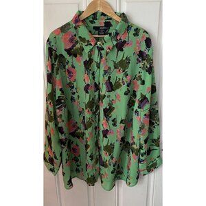 Denim 24/7 Sz 28W 3X URANIUM Green Wild Art-to-Wear Floral OversizedShirt Blouse